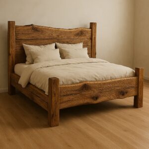 Łóżko jasne z drewna oliwnego